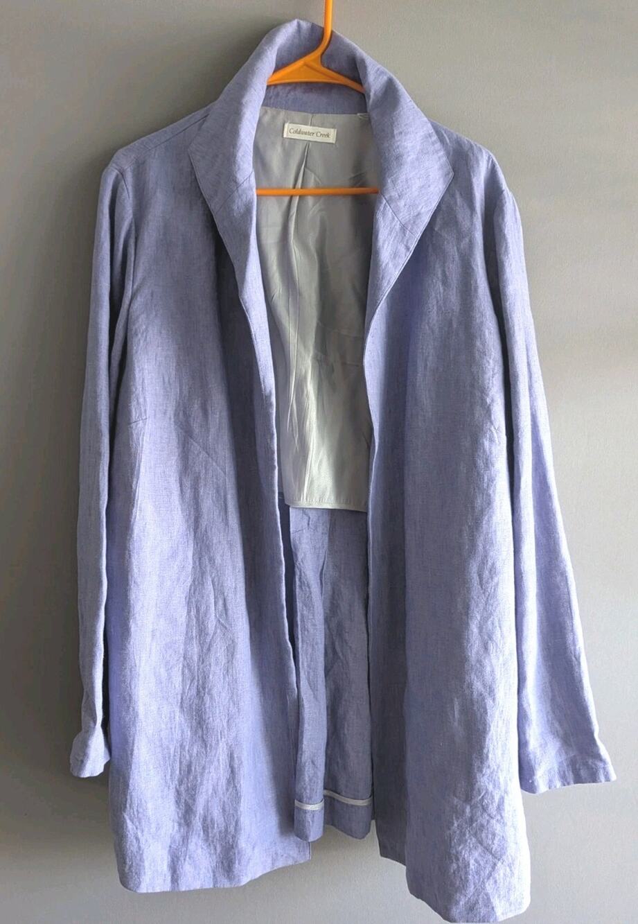 Coldwater Creek 100% Linen Blazer Women Lavender Purple Long Open Front XL 2XL